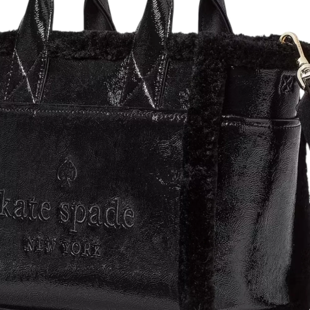 Kate Spade ♠️ black Jett Faux fur Shearling Small Tote bag